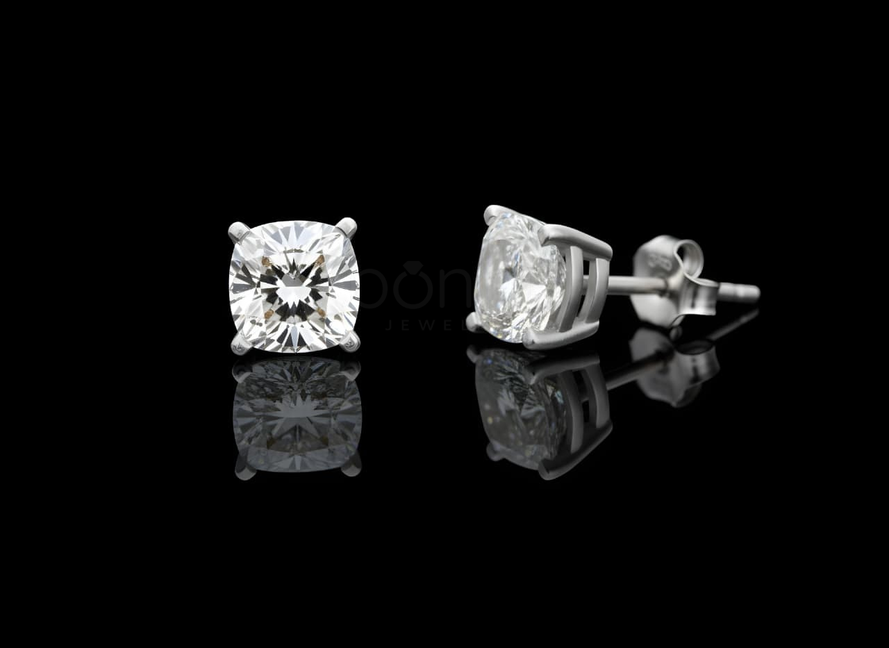 Luxury Solitaire Cushion Cut Diamond Stud Earrings – Lab Grown EF VVS/VS