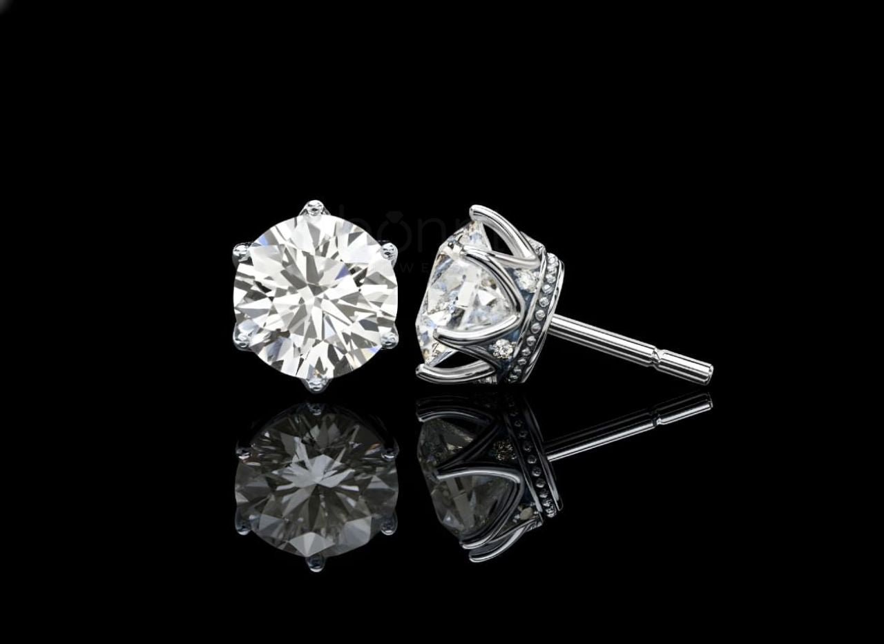 The Brilliant Classic: Six-Prong Solitaire Round Moissanite Diamond Stud Earrings