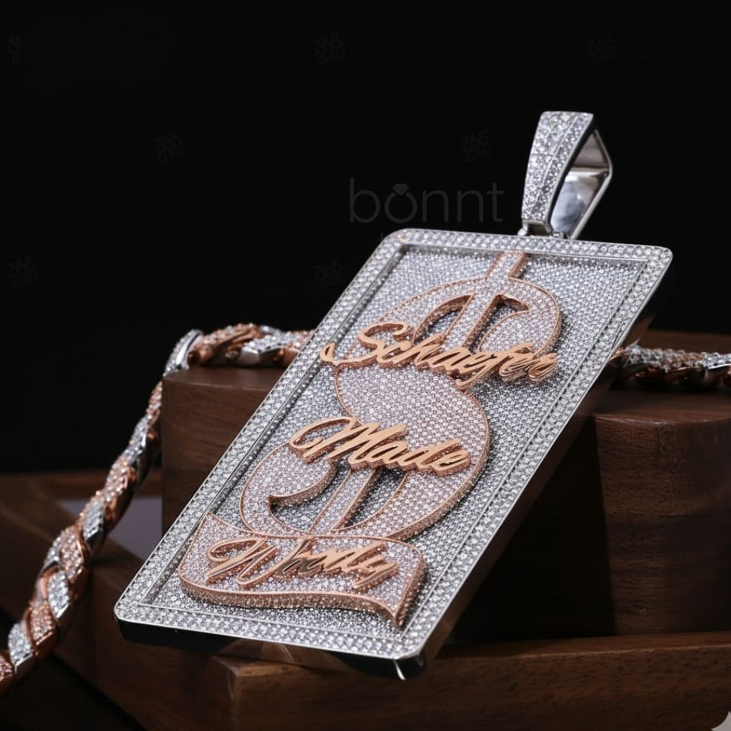 Custom Iced Name Plate Hip-Hop Pendant – D Color VVS Moissanite