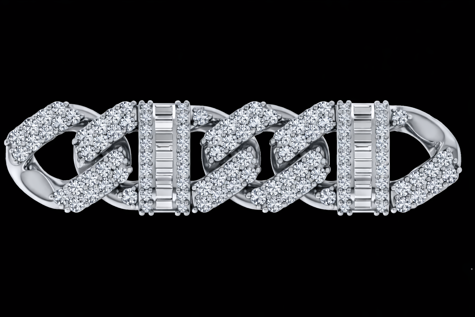 Pave & Baguette Diamond Cuban Bracelet – Lab-Grown Diamonds (EF Color, VVS/VS Clarity)