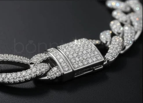 Iced Cuban Link Chain with D Color Moissanite Diamonds | VVS Clarity • Hip Hop Luxury Necklace