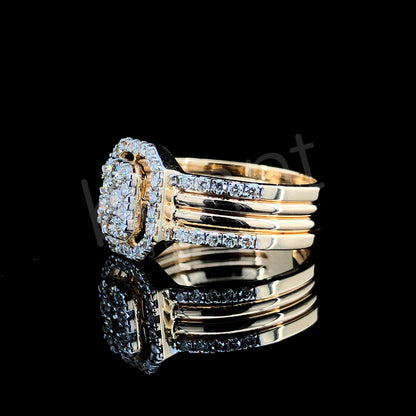 Two-Tone Gold Emerald-Cut Diamond Ring – Triple Band Halo Statement Piece