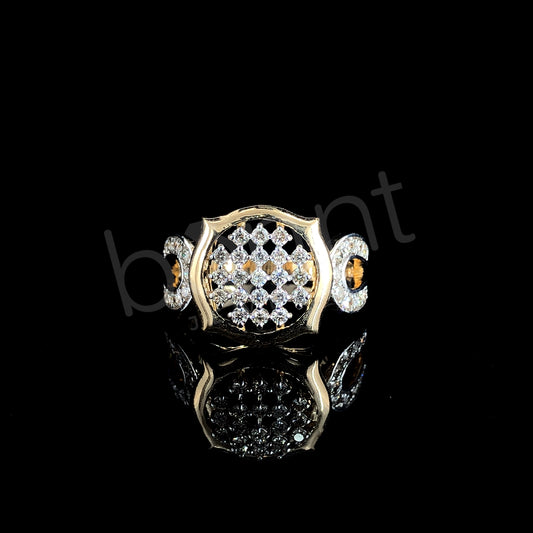 Rose Gold Diamond Shield Ring - Bold Brilliance with Ruby Accents
