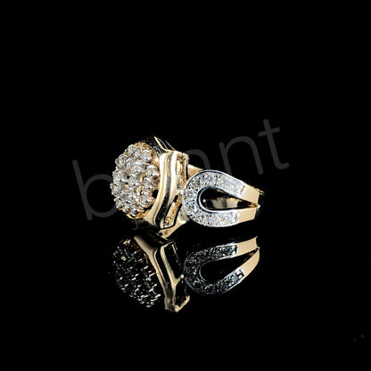 Rose Gold Diamond Shield Ring - Bold Brilliance with Ruby Accents