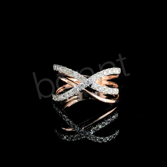 Rose Gold Criss-Cross Diamond Ring - Graceful Fusion of Sparkle & Style