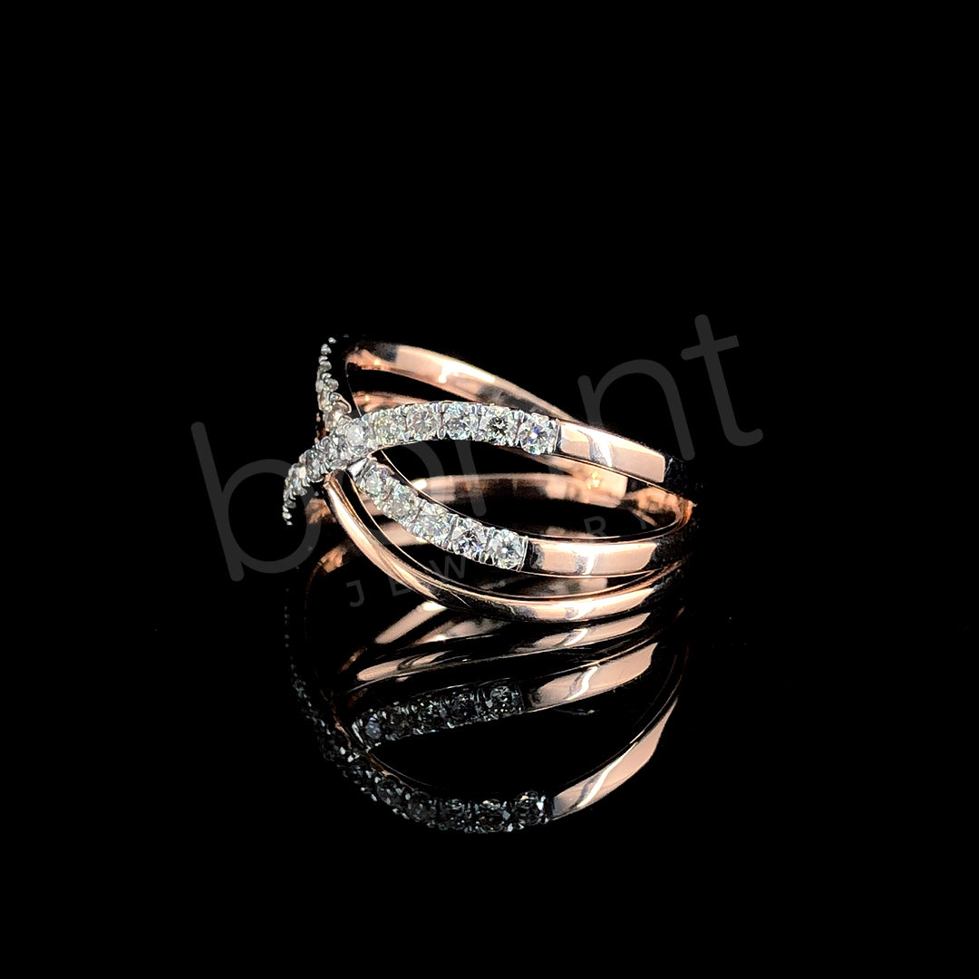 Rose Gold Criss-Cross Diamond Ring - Graceful Fusion of Sparkle & Style