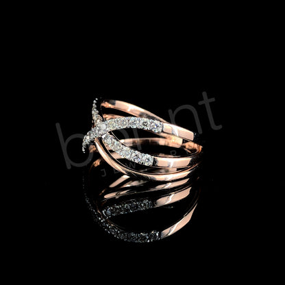 Rose Gold Criss-Cross Diamond Ring - Graceful Fusion of Sparkle & Style