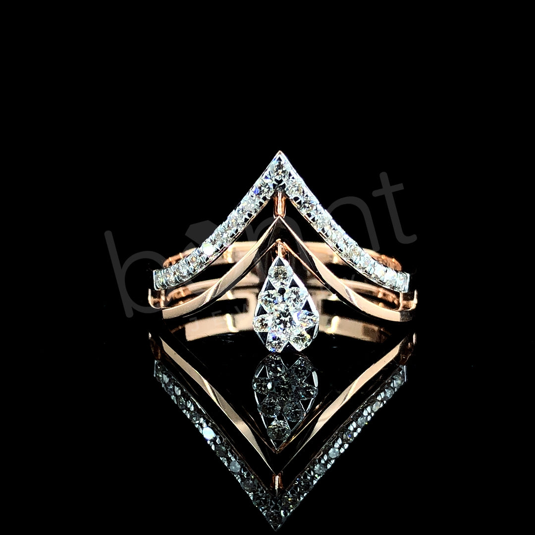Rose & White Gold Diamond Crown Ring - Regal Elegance in Fine Jewelry