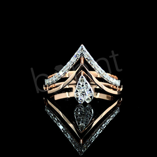 Rose & White Gold Diamond Crown Ring - Regal Elegance in Fine Jewelry