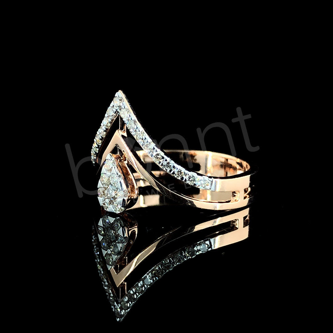 Rose & White Gold Diamond Crown Ring - Regal Elegance in Fine Jewelry