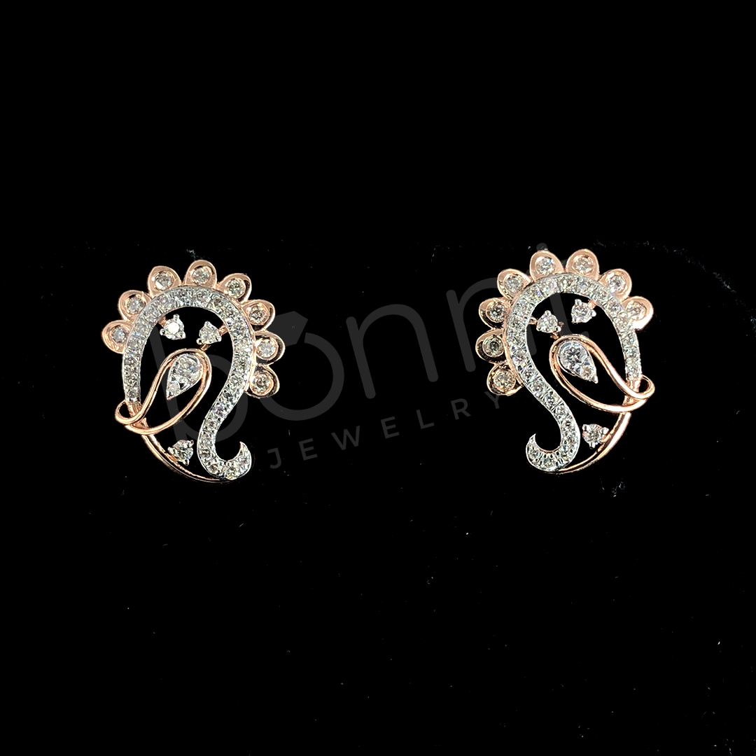 Rose Gold Diamond Paisley Earrings – Regal Elegance with a Contemporary Twist