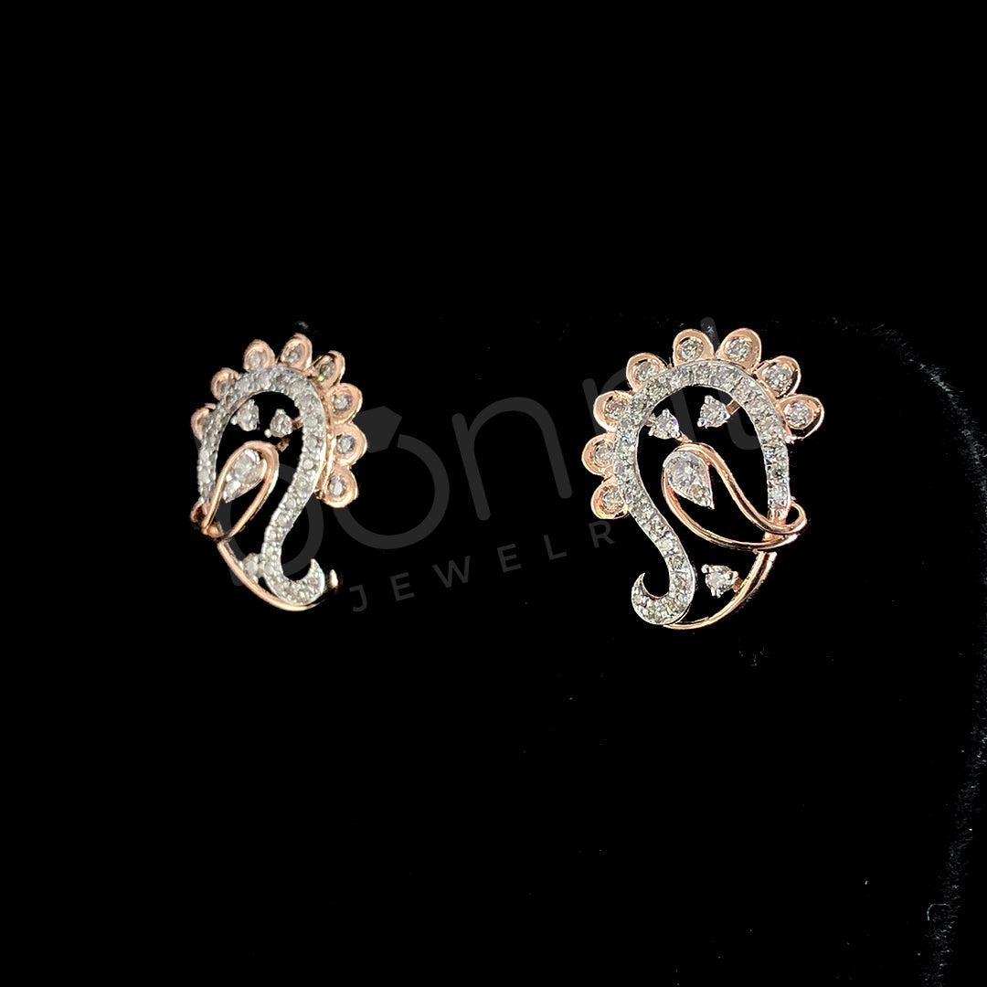 Rose Gold Diamond Paisley Earrings – Regal Elegance with a Contemporary Twist
