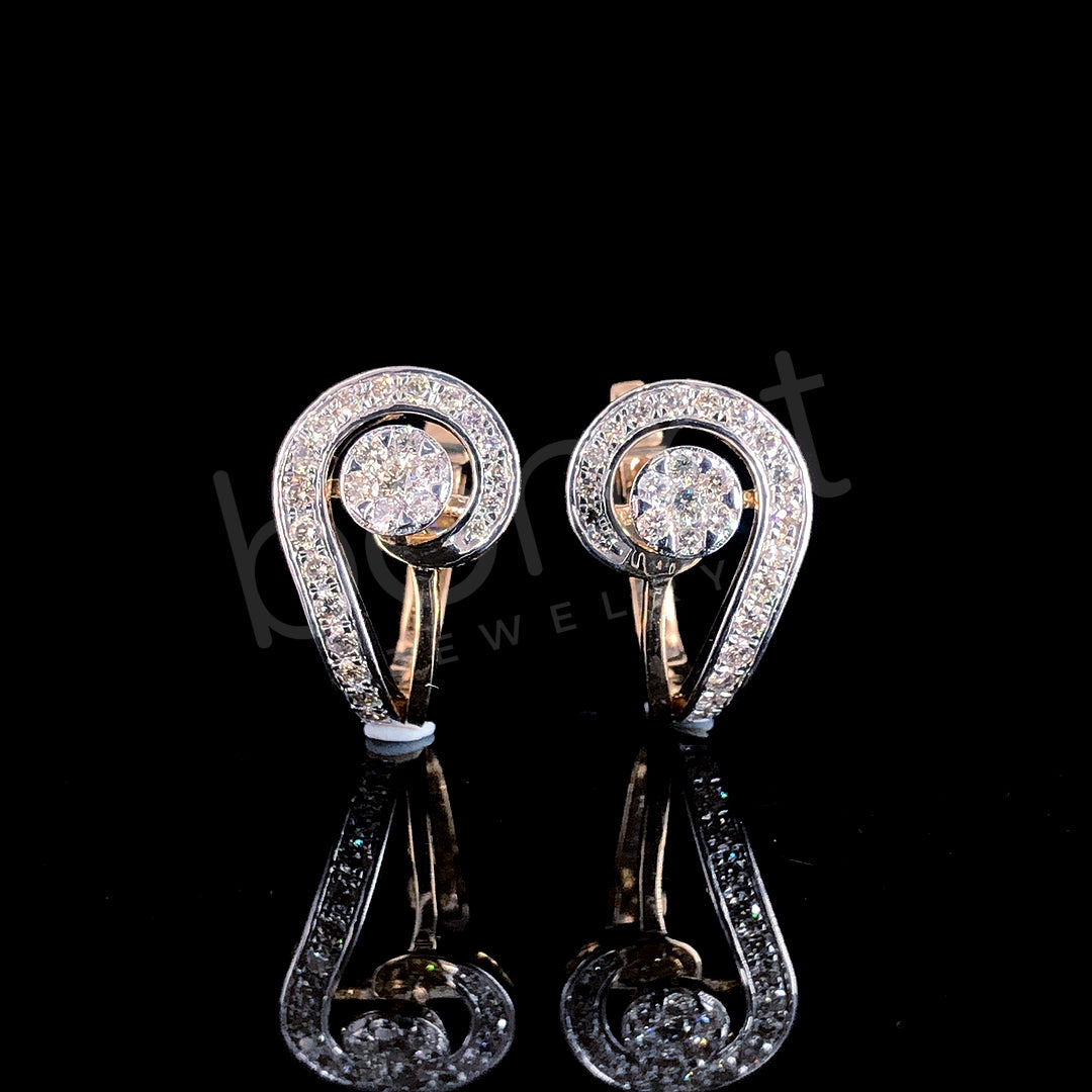 Rose Gold Diamond Spiral Earrings – Elegant Pave Swirl Design