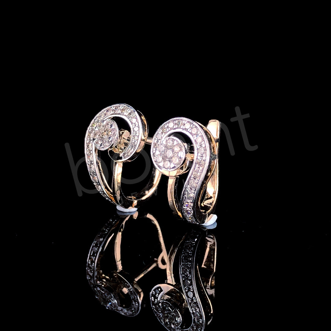 Rose Gold Diamond Spiral Earrings – Elegant Pave Swirl Design