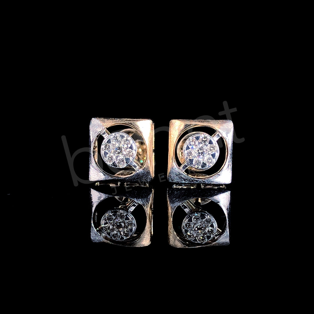 Rose Gold Diamond Stud Earrings – Square Illusion Setting with Brilliant Sparkle