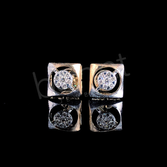 Rose Gold Diamond Stud Earrings – Square Illusion Setting with Brilliant Sparkle