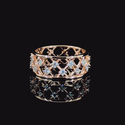 Lattice Wide Band Moissanite Diamond Ring in D Color VVS | Luxury Openwork Statement Ring