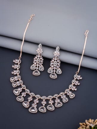 Fancy silver and Rosegold polish necklace with American Diamond3