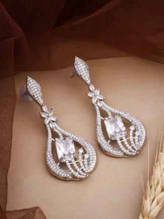 Celestial Glow Rhodium Plated CZ Teardrop Earrings