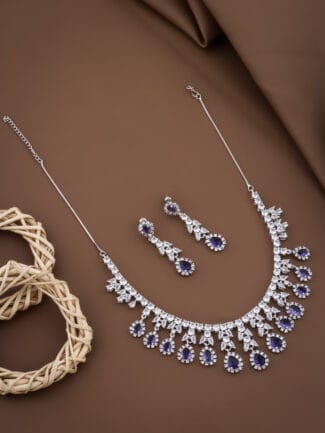 Purple dazzling tear drop design AD Necklace set