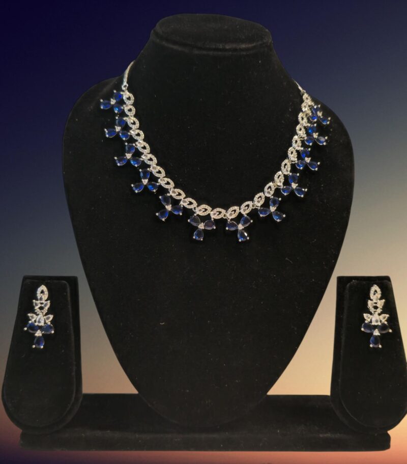 Timeless Blue Floral Elegance AD Necklace Set