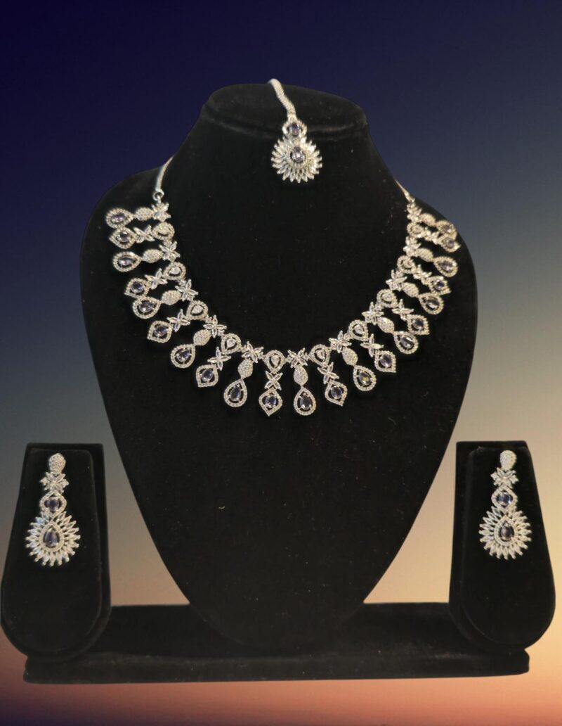 Timeless Purple Teardrop Elegance CZ Necklace Set