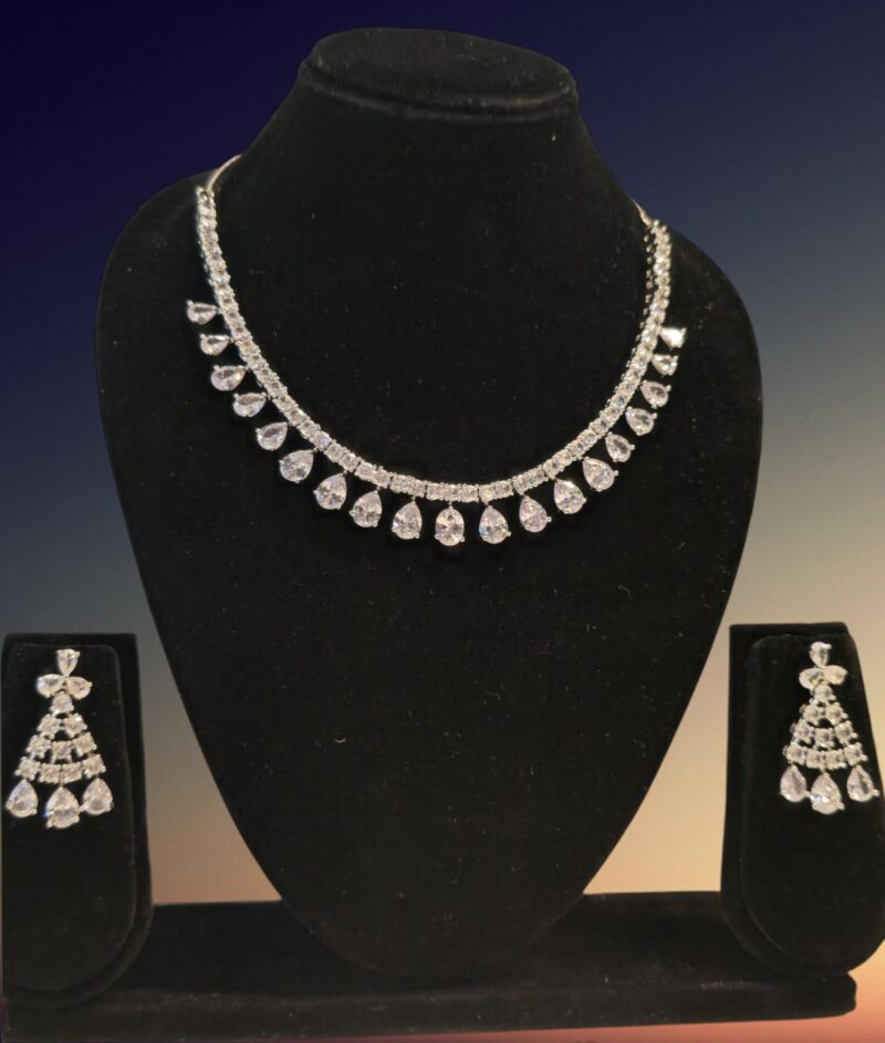 Timeless White Teardrop Elegance CZ Necklace Set With Earrings